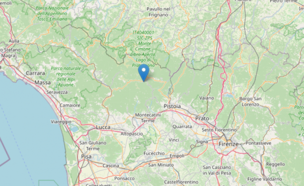 L'epicentro della scossa a Piteglio mappa